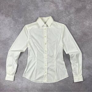 [92]Dolce and Gabbana White Ruffle Detail Long Sleeve Cotton Shirt M Size